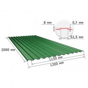 Профнастил С8 зеленый мох RAL6005 2000х1200х0,3 мм